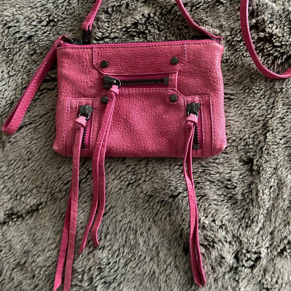 Botkier Hot Pink Leather Mini Crossbody Bag w/ Tassels and Zippers - EUC